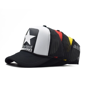 Retro multi-color trucker hat with 1908 star embroidery and breathable mesh back