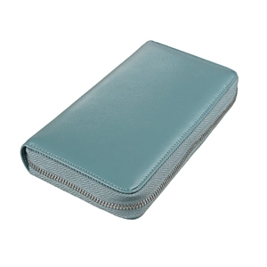 Teal leather long passport wallet with RFID blocking and textured pebbled finish