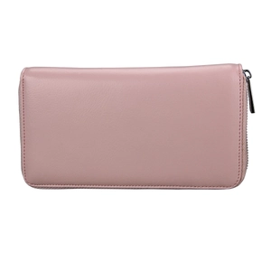 Detail of pink leather passport wallet featuring smooth zipper and fine stitching craftsmanship