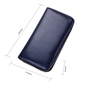 Detailed view of dark blue leather passport wallet dimensions 200mm x 110mm x 30mm