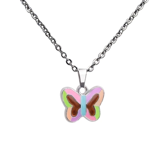 Luminous color-changing butterfly pendant necklace with silver O-chain for women