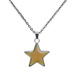 Macro shot of silver pentagram pendant with temperature color-changing resin and chain