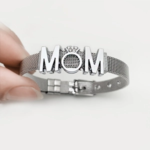 Modern MOM stainless steel mesh bracelet with sparkling crystal ring detail and buckle