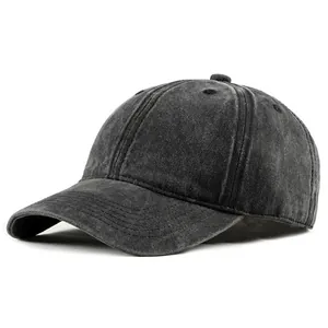 Classic dark grey washed cotton baseball cap featuring a vintage six-panel design