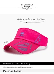 Detailed view showing 8cm brim length and 56-60cm adjustable size of rose red sports sun visor
