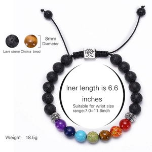 Bracciale chakra in pietra lavica con perle da 8mm e ciondolo albero della vita