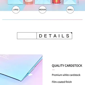 Detailed size comparison of blue and pink gradient gift bags in small, medium, large sizes