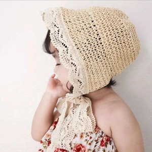 Chapeau De Pêcheur En Paille Pour Enfants Avec Bordure En Dentelle Nœud Protection Solaire Plage Pour Filles
