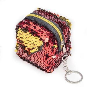 Sequin heart-shaped mini coin purse with reversible red and gold sequins and key ring