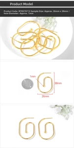 Detailed size view of oval gold earring hoops measuring 26mm by 38mm for DIY jewelry making
