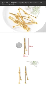 DIY gold knot earring components with double metal bars 18x55mm, hole diameter 2mm