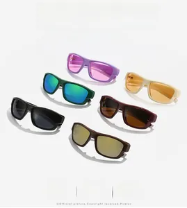 Detailed grid showing colorful Y2K rectangular sunglasses with thick frames and durable lenses