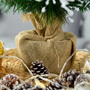60cm mini pine needle Christmas tree with snow-dusted pine cones and LED warm lights