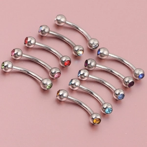 Lot de 10 piercings courbés en acier inoxydable poli avec strass colorés aux bouts