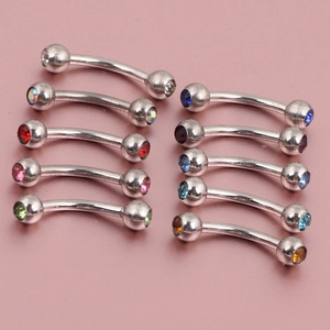 Lot de 10 piercings d'arcade de type courbe en acier inoxydable poli avec gemmes colorées
