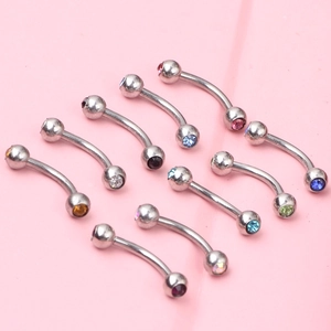 Lot de 10 piercings courbés en acier inoxydable avec cristaux colorés pour sourcil et lèvre