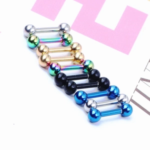 Polished stainless steel barbell ear studs set in multi-color metallic finishes