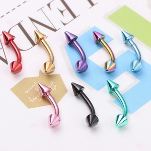 8-piece set of colorful stainless steel curved barbell eyebrow rings with cone ends