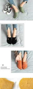 Close-up of cotton invisible socks with cute cartoon embroidery and anti-slip silicone