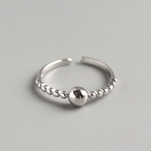 Minimalist 925 Sterling Silver Round Bead Adjustable Open Ring For Women Korean Style Fashion Smooth Ball Jewelry