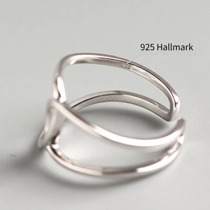 S925 sterling silver minimalist double cross ring with mirror polished open design