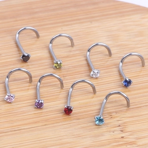 Set of 8 colorful zircon nostril screw rings in polished stainless steel for piercings
