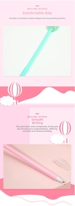 Detail of comfortable ergonomic grip and smooth writing tip on cute pom pom pens