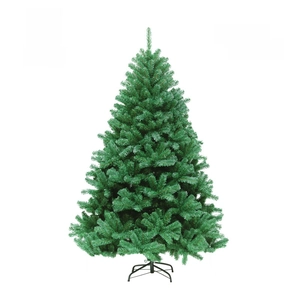 Detailed close-up of dense artificial Christmas tree needles and sturdy metal stand