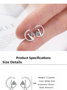 Detailed size specifications of moon cat zircon earrings with 12mm diameter measurement