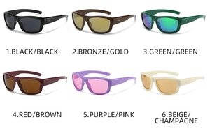 Matrix showing 6 color variants of Y2K streamlined sports sunglasses with wrap-around frames