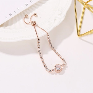 Detail of rose gold heart bracelet with sparkling zircon and adjustable slider clasp