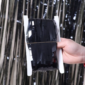 Glossy black party tinsel curtain fringe for festive wedding backdrop decorations