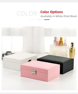 Three-piece leather jewelry box set with metal clasp locks in white, pink, and black