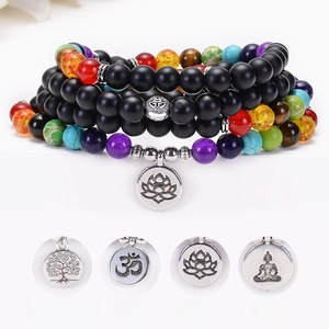 Bracelet 7 Chakra 108 perles mala en pierre naturelle avec pendentif Lotus et Arbre