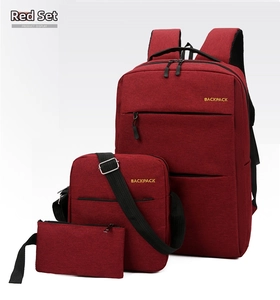 Three-piece red oxford waterproof business backpack set with crossbody and clutch bag
