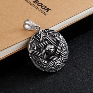Vintage titanium steel lucky pentagram star pendant necklace for men with retro finish