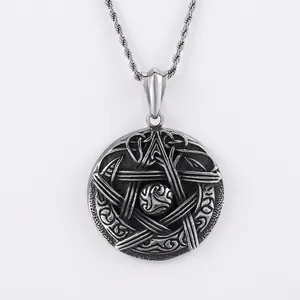Pentagram Pendant For Men 316L Stainless Steel Celtic Knot Round Geometric Charm Retro Vintage Fashion Jewelry