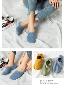 Detail of low-cut cotton no-show socks in candy colors with silicone non-slip grip