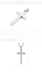 Detailed size chart for the stainless steel cross pendant showing 55mm height and 30mm width