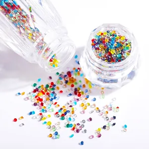 Cristales de colores 1,1mm en botella de vidrio para decoración de uñas y manicura DIY