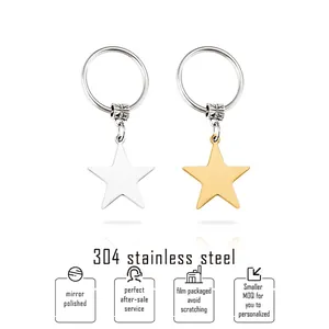 Polished 304 stainless steel star-shaped keychains in gold and silver finishes