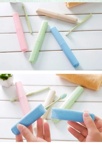 Portable wheat straw toothbrush holders in four candy colors for travel organization