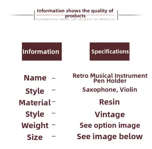 Detailed technical specifications for retro resin saxophone and violin pen holder ornaments