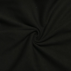 Detailed macro shot of high-quality black ribbed knit fabric texture and vertical patterns