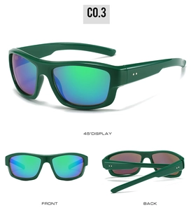 Y2K sporty sunglasses featuring green frames and multi-angle views in detail