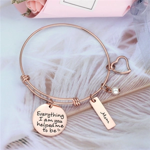 Adjustable Stainless Steel Bangle Bracelet Heart Faux Artificial Pearl Everything I Am You Helped Me To Be Sentiment Mother Gift