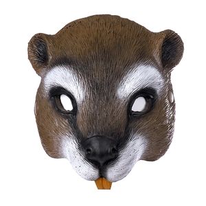 Realistic brown and white squirrel foam mask for Halloween party props on white background