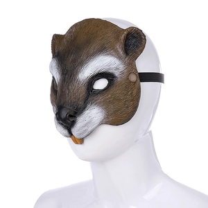 Detail of a squirrel mask showing brown foam texture and secure elastic head strap