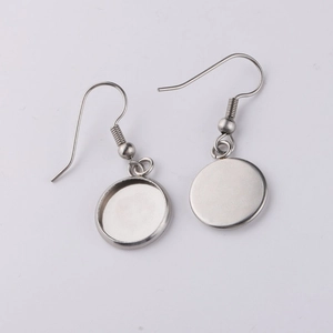 Stainless steel DIY earring hooks with round base tray for jewelry making in silver finish