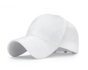 Side angle view of white camo baseball cap showing breathable mesh and curved brim